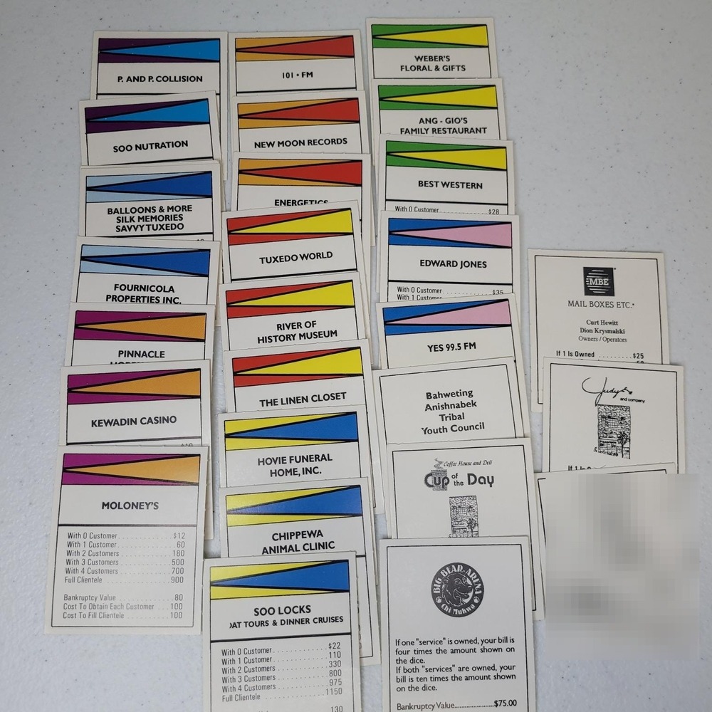 Sault Opoly Michigan The Soo Replacement Deeds Business Cards New Moon Vintage